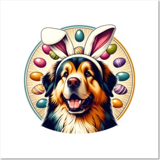 Hovawart Enjoys Easter with Bunny Ears and Vibrant Eggs Posters and Art